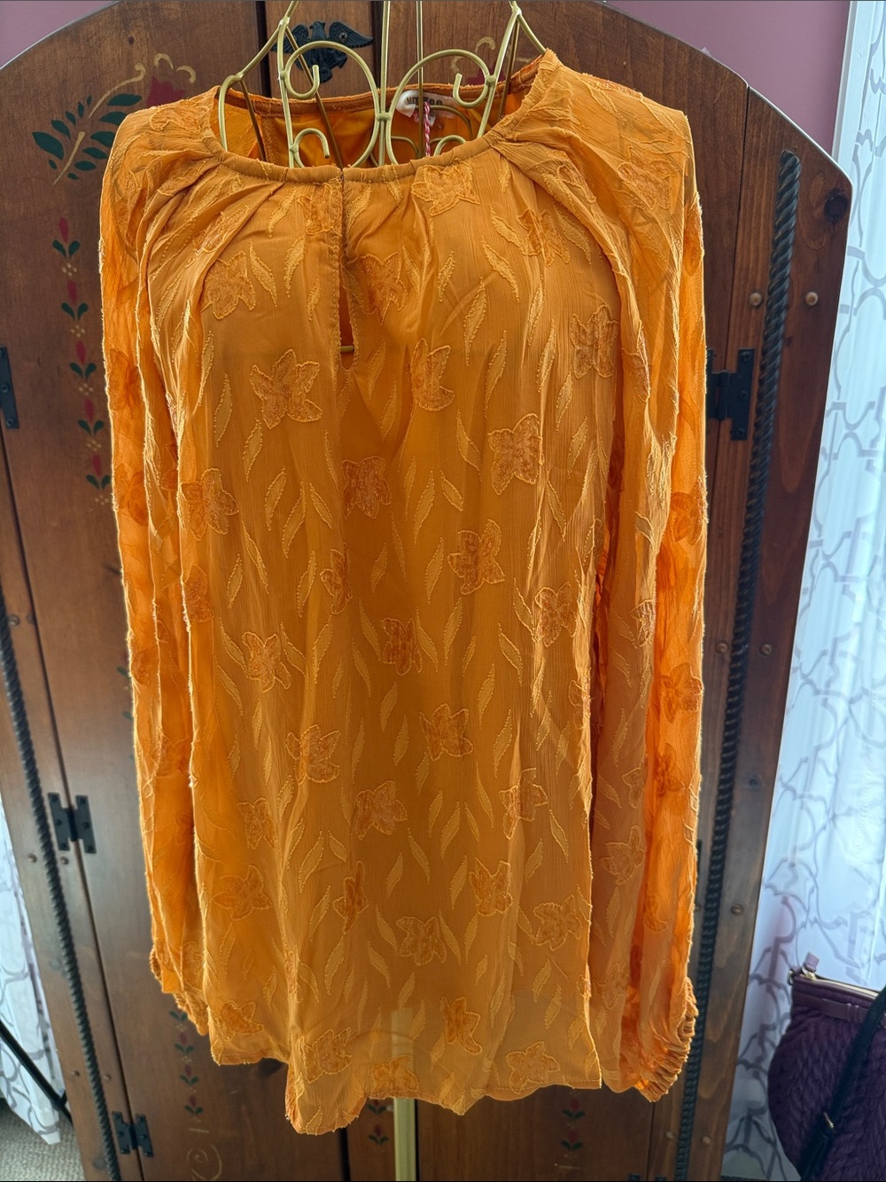 Umgee med muted Orange Embroidered Peasant Blouse leaves NWT SKU41